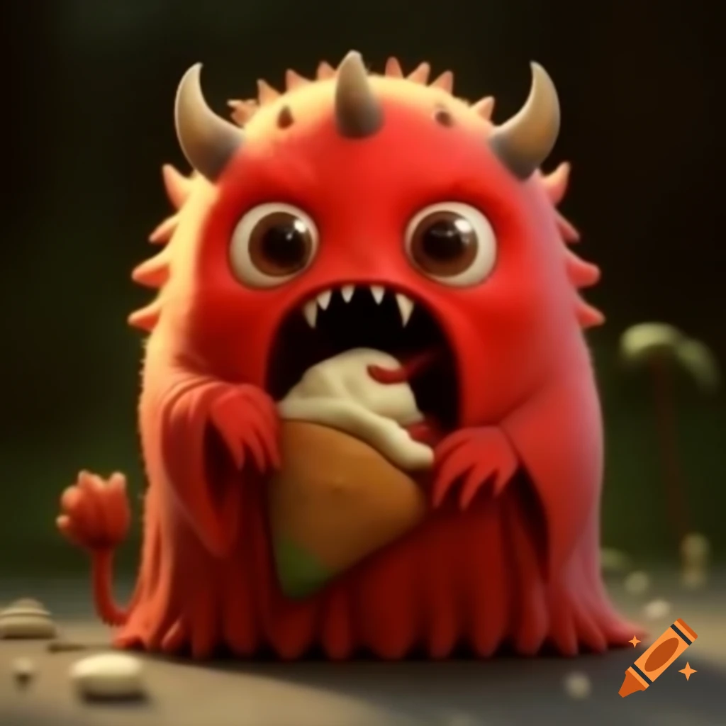 Cute demon character looking hungry