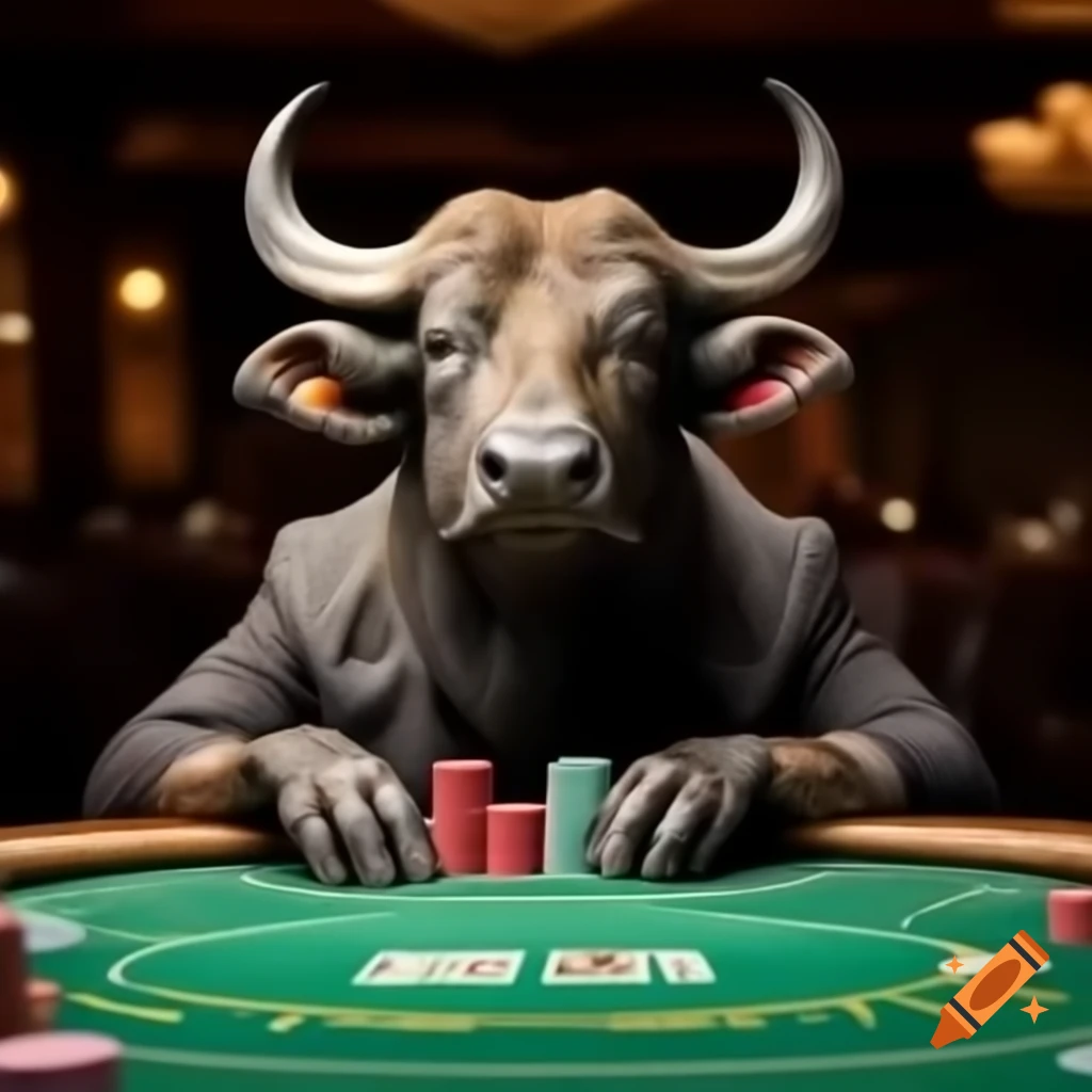 Carabao playing poker in a humorous setting