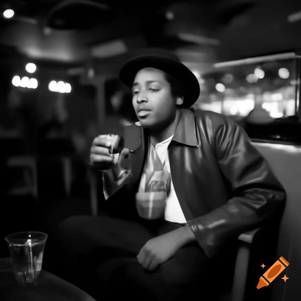 Modern jazz singer seated in club with blurred background