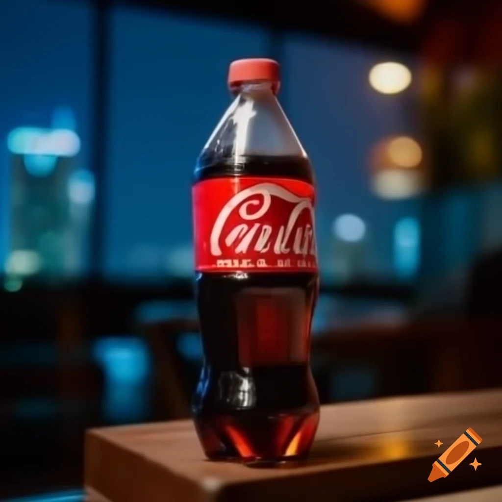 Fanta drink in foreground with blurred Hong Kong skyline in background