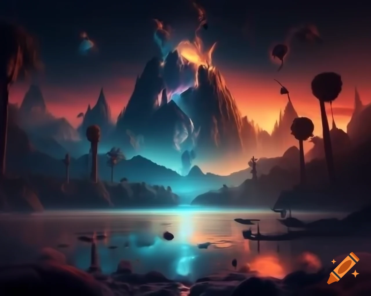 Surreal hyperrealistic world blending nature, technology, and fantasy