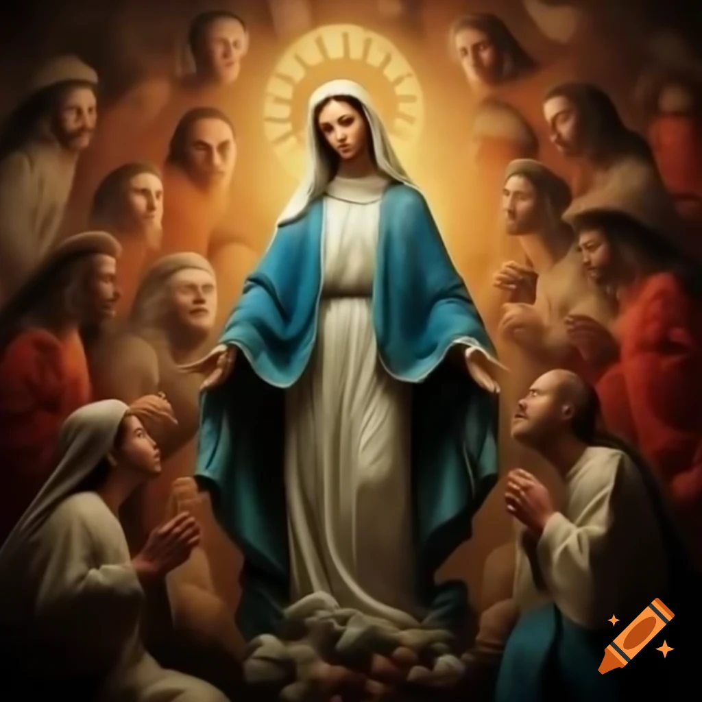 Virgin Mary with people