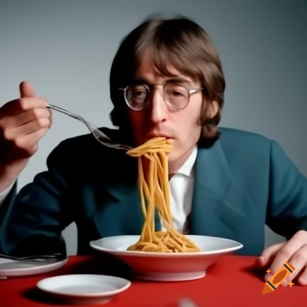John Lennon enjoying a plate of spaghetti
