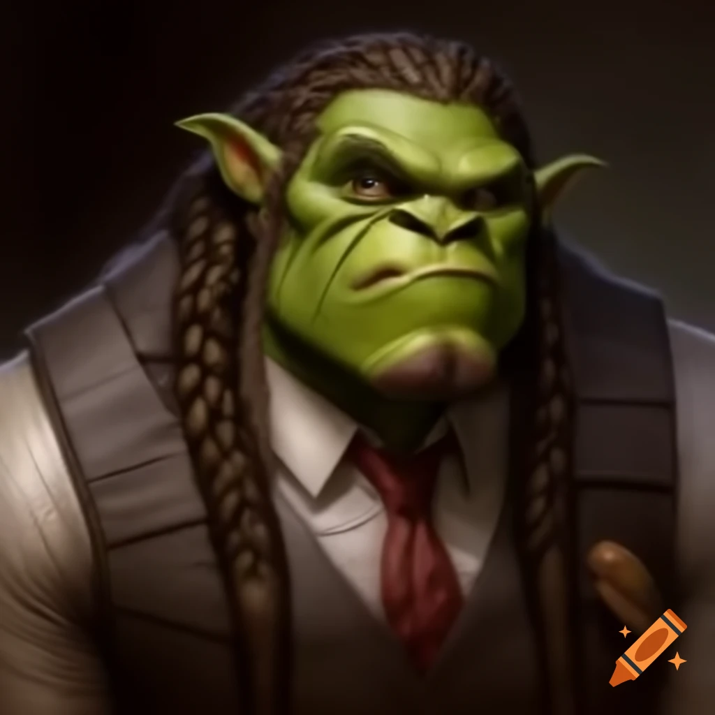 Half-orc in a fine suit with dreadlocks looking presentable