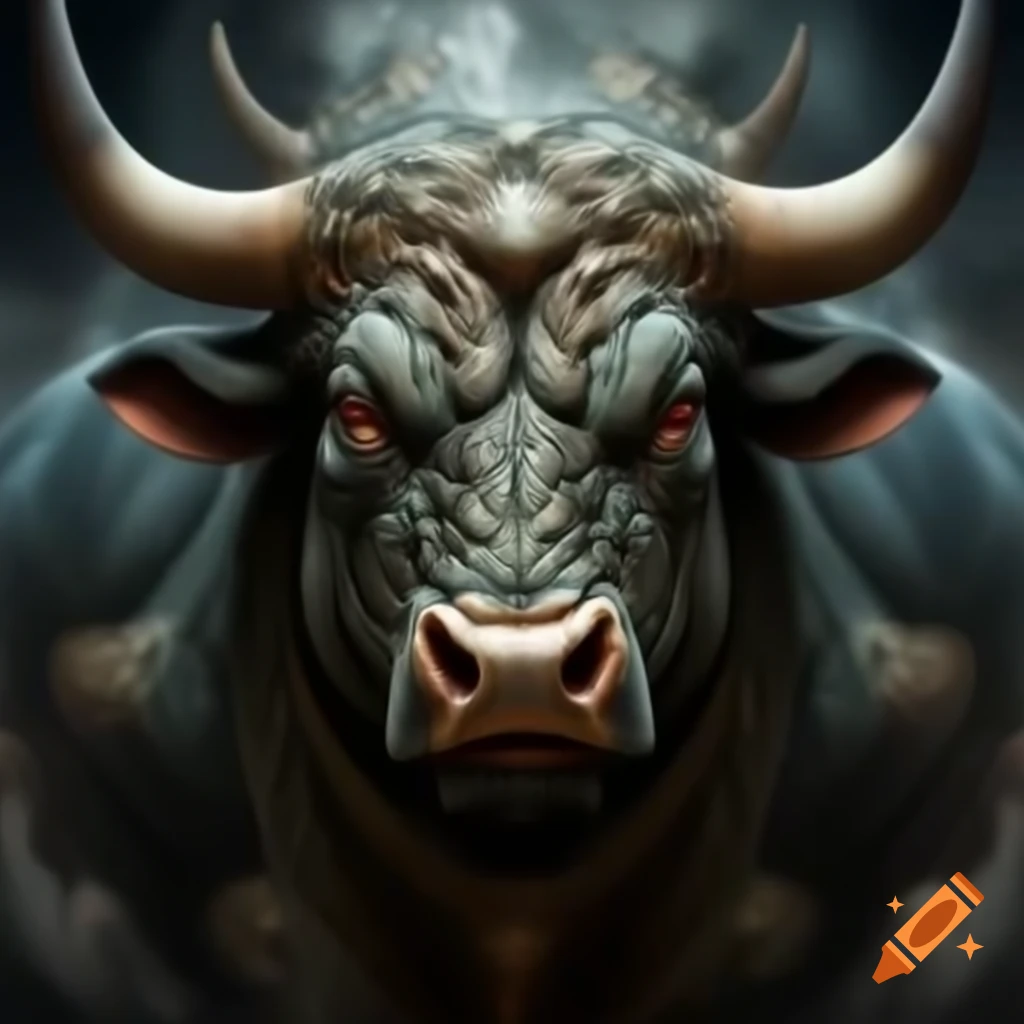 Realistic portrait of the fierce Bull of Heaven from Mesopotamian mythology