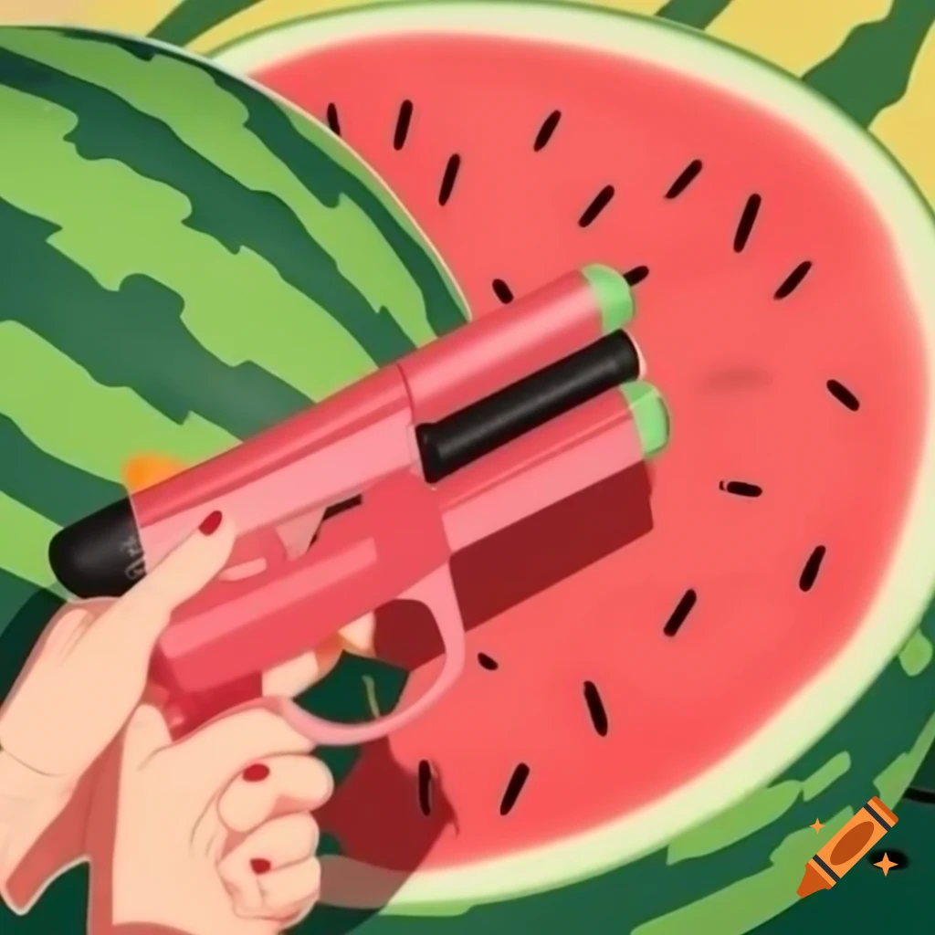 Vibrant illustration of a watermelon-themed blaster