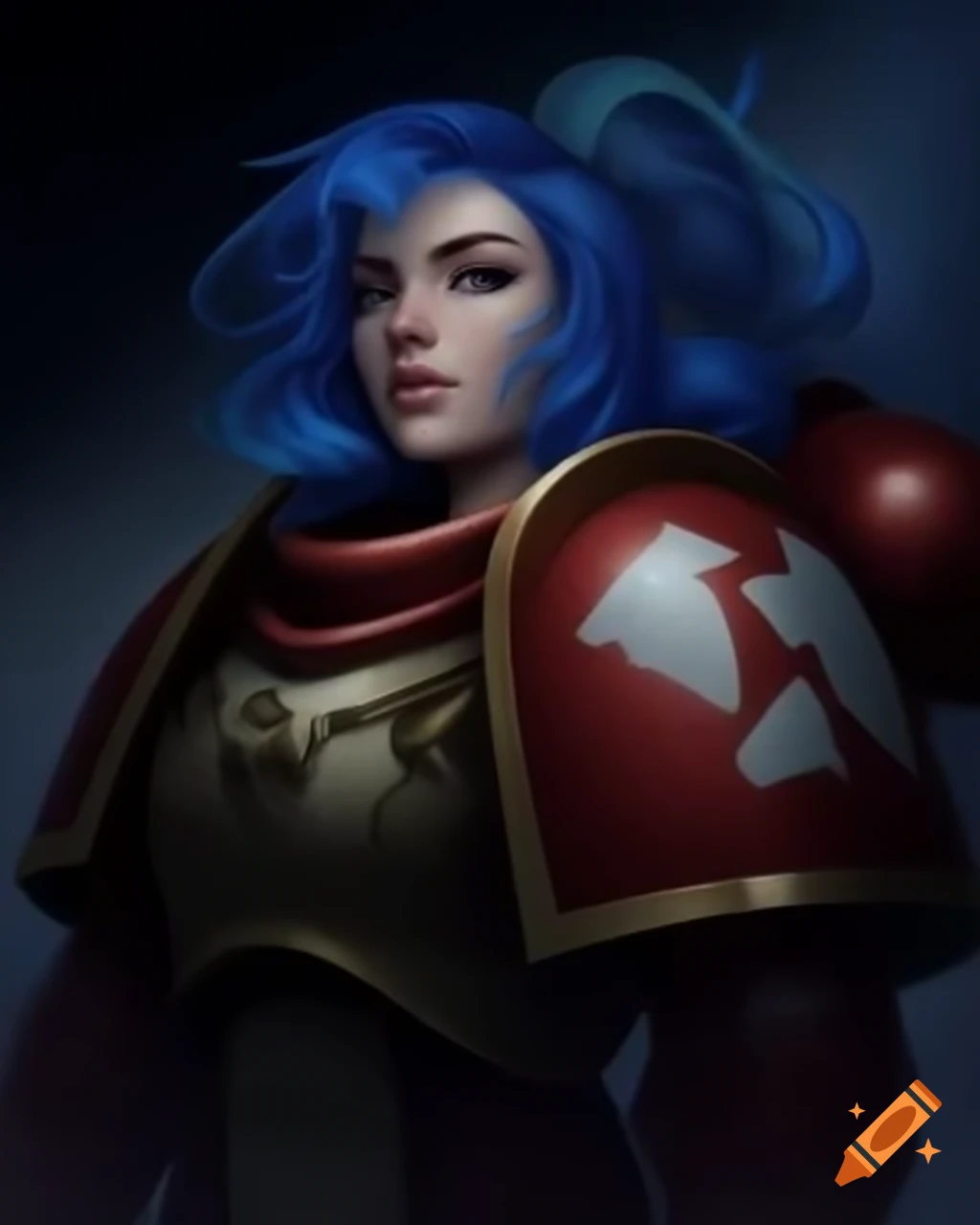 Female space marine of the Thousand Sons Legion with blue hair