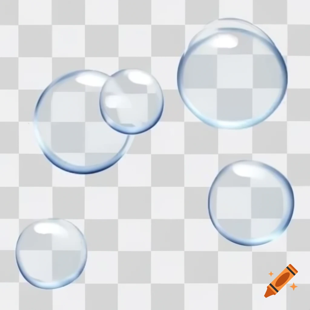 Clear bubbles scattered on white background