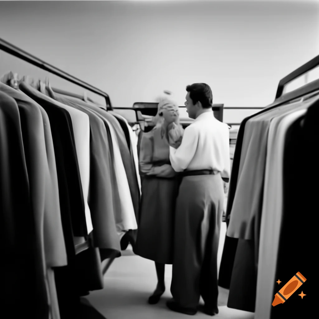 South American woman shopping in clothing store with Caucasian man