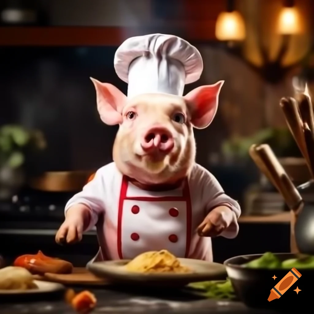 Chef pig in a cooking outfit