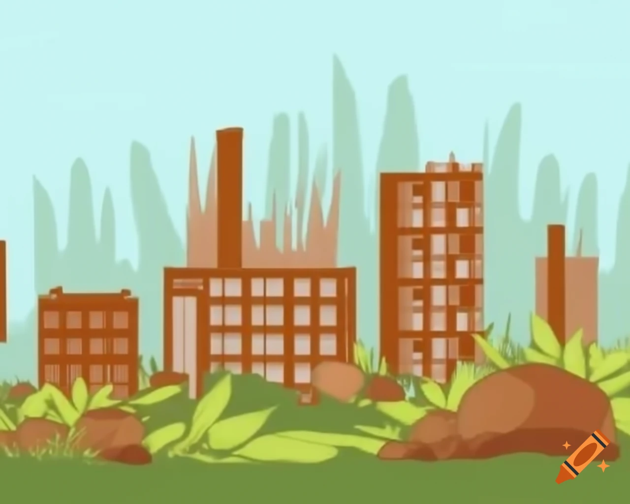 Post-apocalyptic city overtaken by vegetation