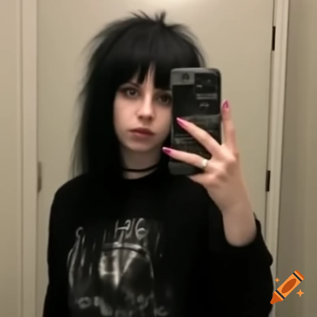 Emo adult female taking mirror selfie