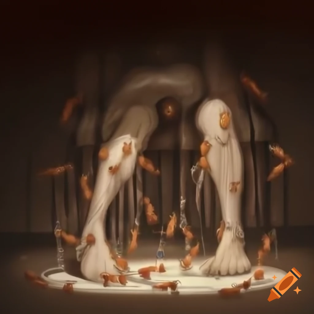 Realistic depiction of man's legs covered in ants with dramatic lighting