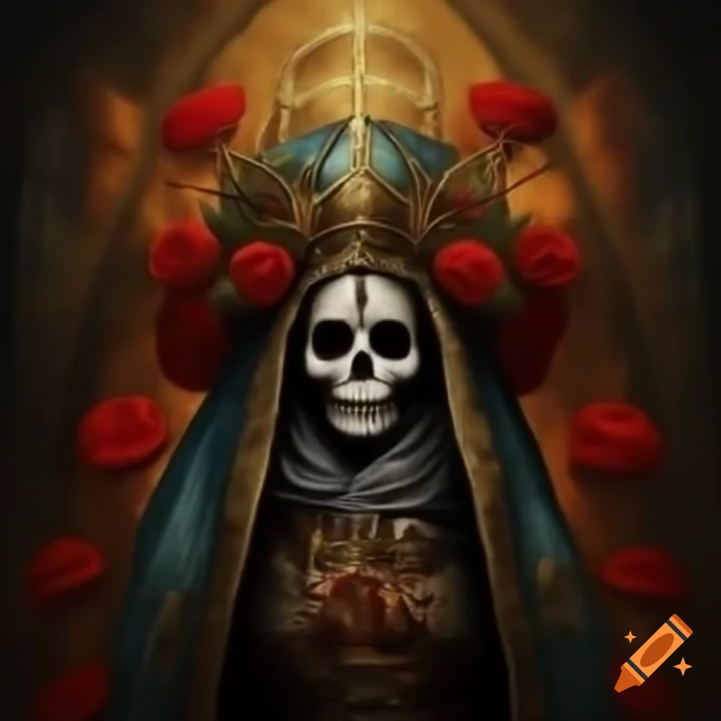 High definition depiction of Santa Muerte from Aztec culture