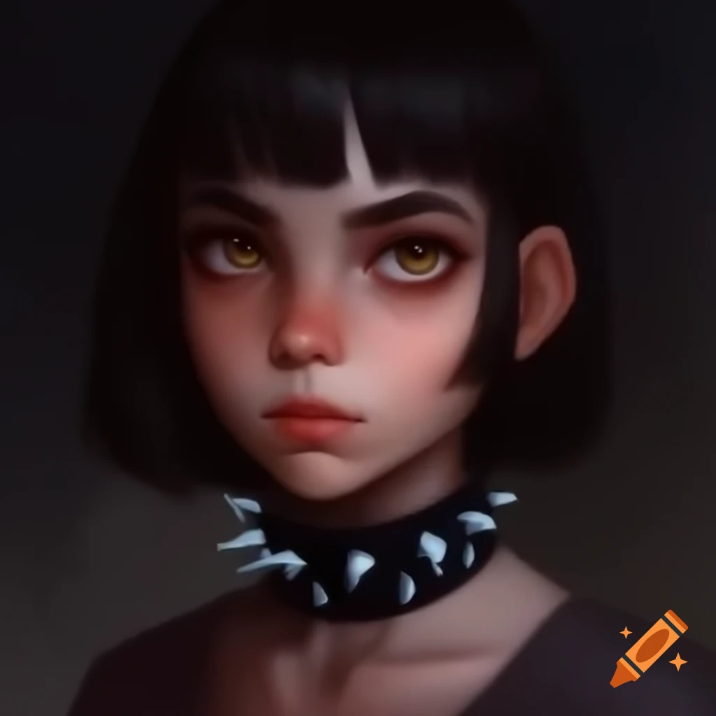 Painting of girl with a spiked collar
