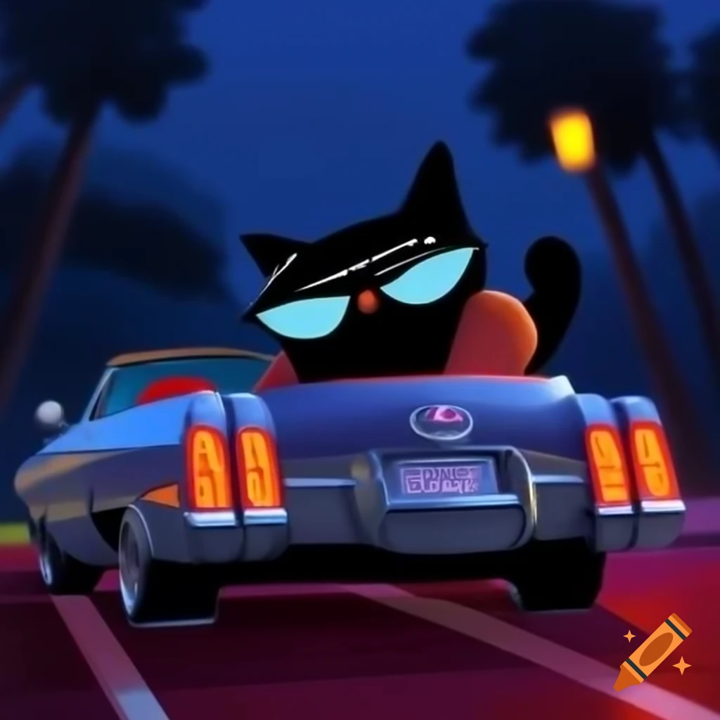 Man relaxing with cat in colorful dystopian cyberpunk setting at night