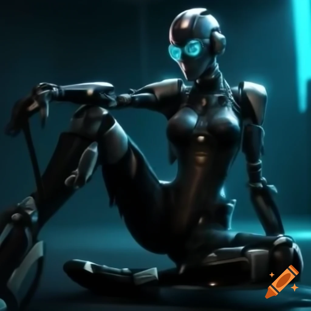 Androgynous female figure in various poses, cyberpunk style with black and gold outfit