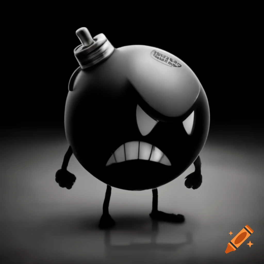 Cartoon bomb with a face and legs ready to explode