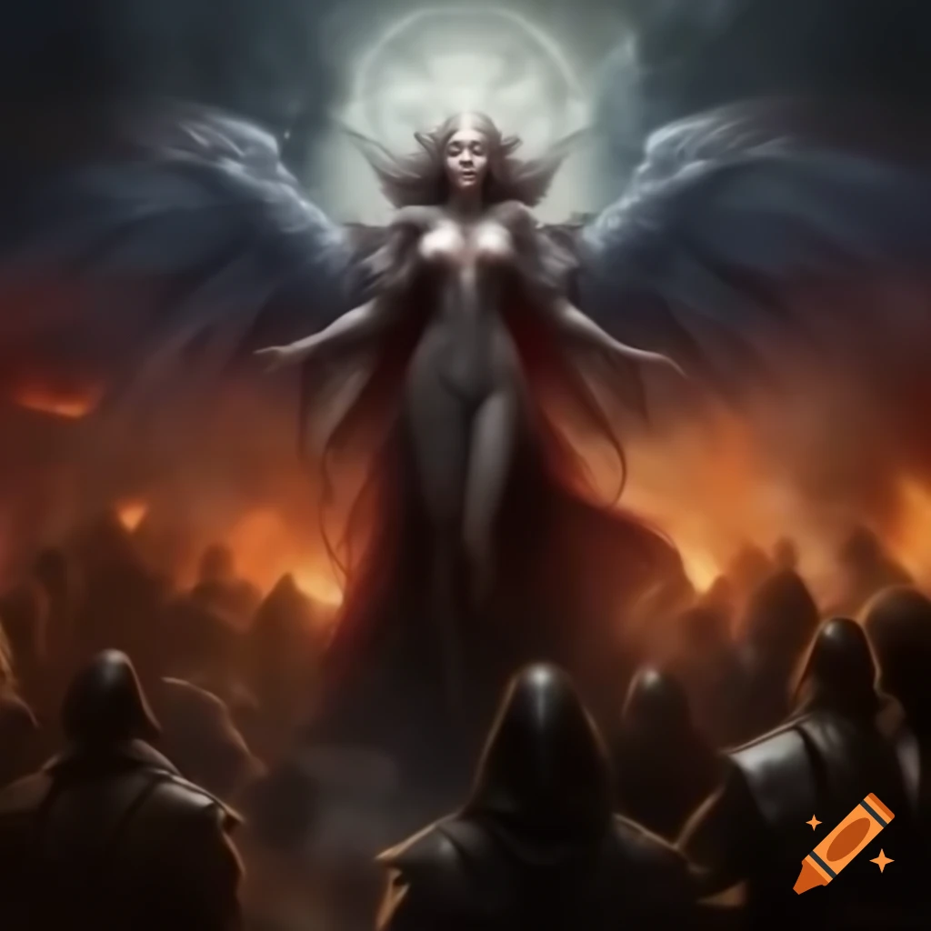 Action-packed scene from the Great Dream War featuring Dreamweaver Angel and Vampire Goddess
