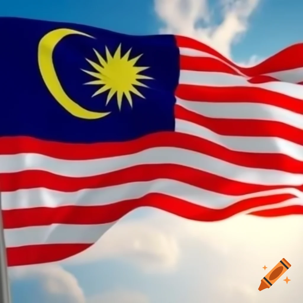 Malaysia flag fluttering in the wind on craiyon