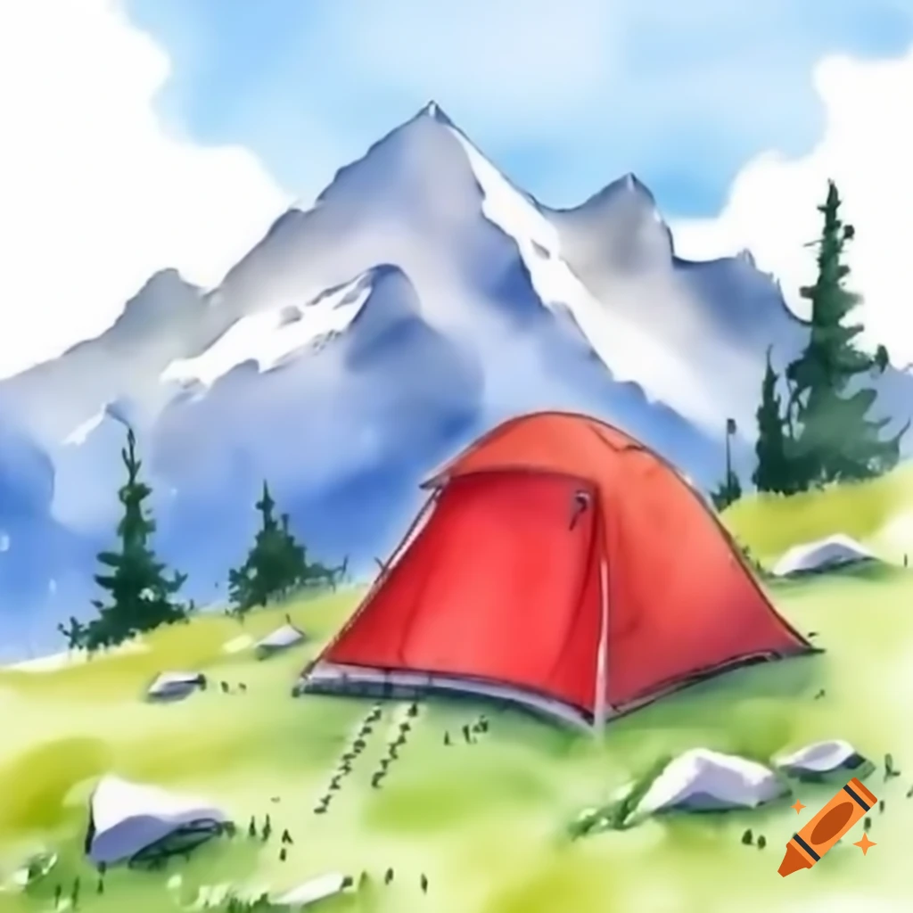 Red mountaineering tent in outdoor setting