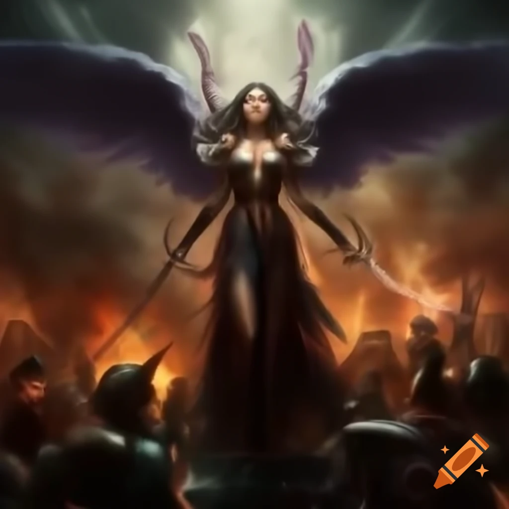 Action-packed scene from the Great Dream War featuring Dreamweaver Angel and Vampire Goddess