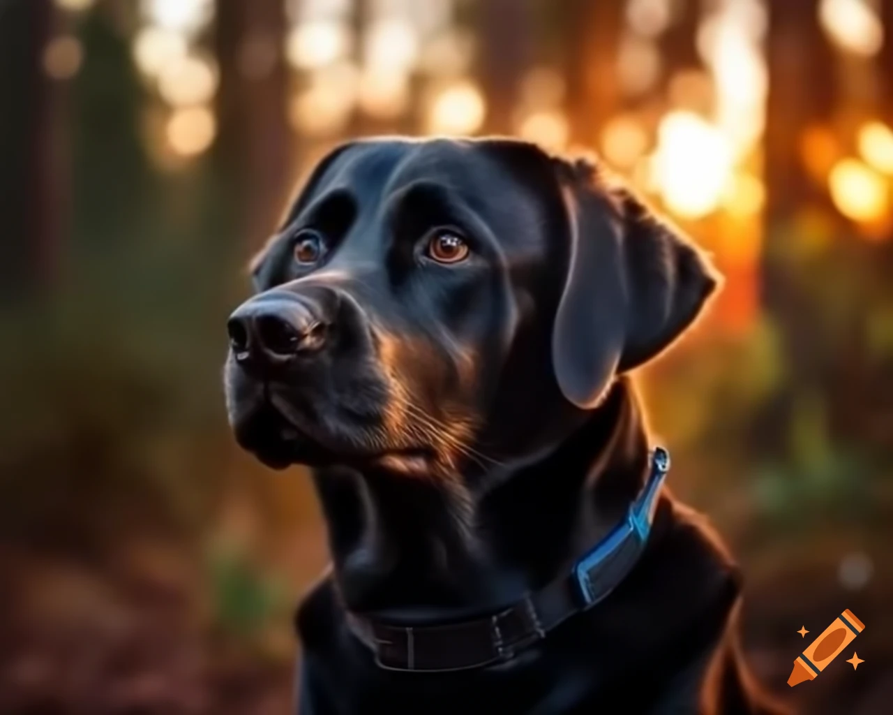 Realistic nature photography of a black Labrador Retriever in landscape format
