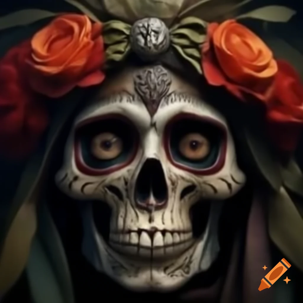 High definition depiction of Santa Muerte from Aztec culture