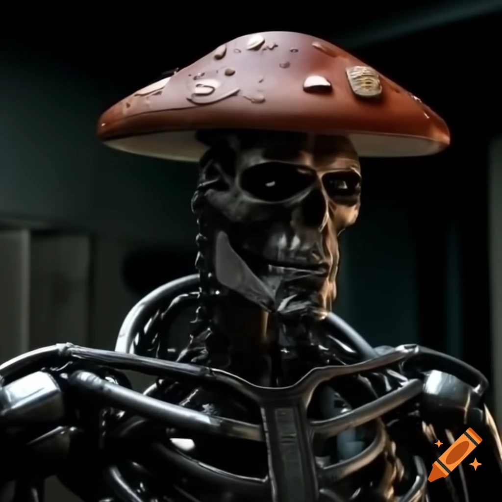 Fictional character resembling Terminator with unusual mushroom head design