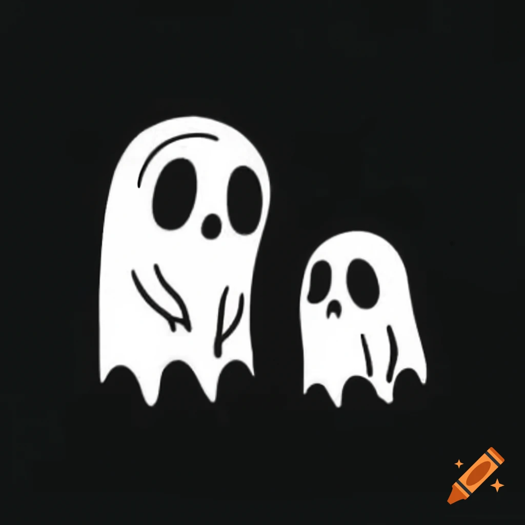 Two pencil-drawn ghosts on plain black background