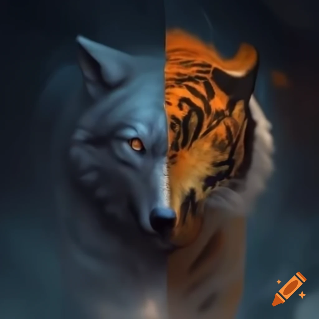Wolf and tiger hybrid animal concept