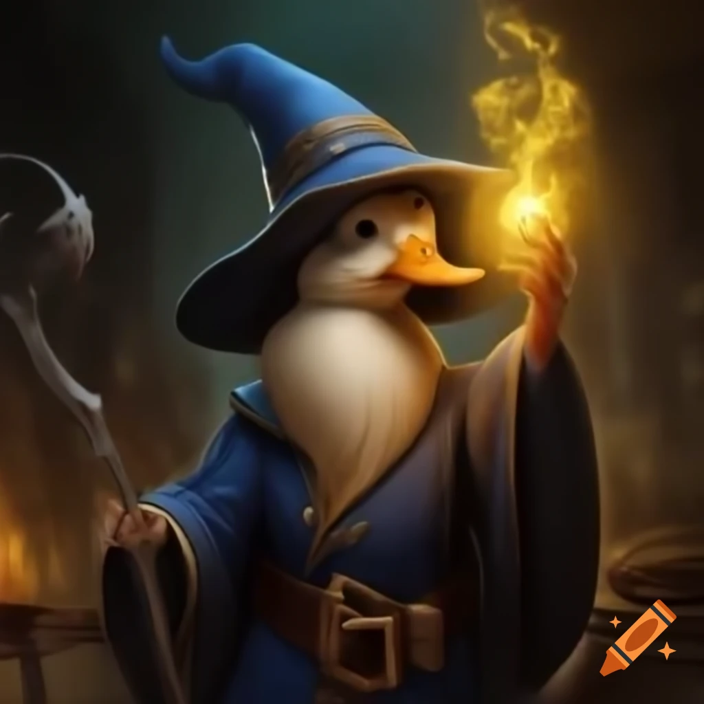 Wizard performing magic involving ducks