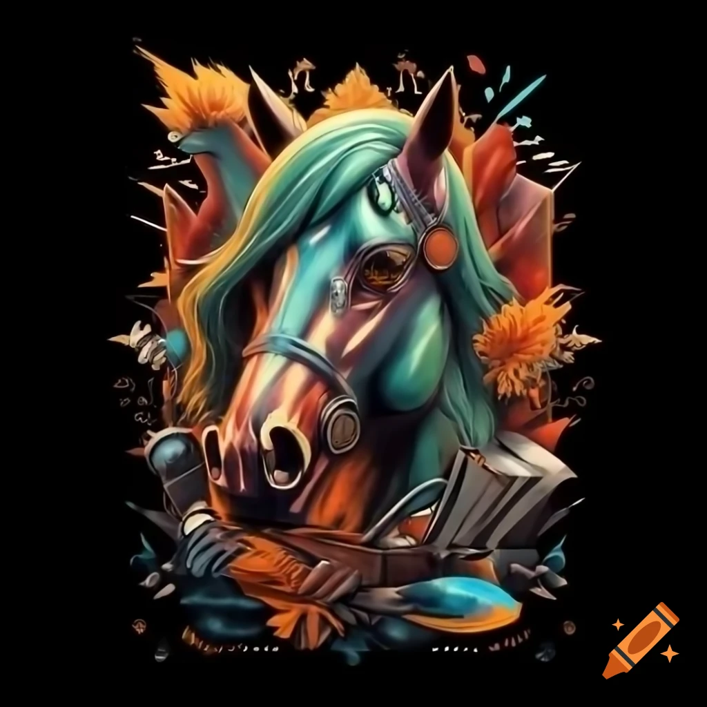 Poster for 2nd Tattoo Convention in Saint-Lo featuring graphic style horse theme