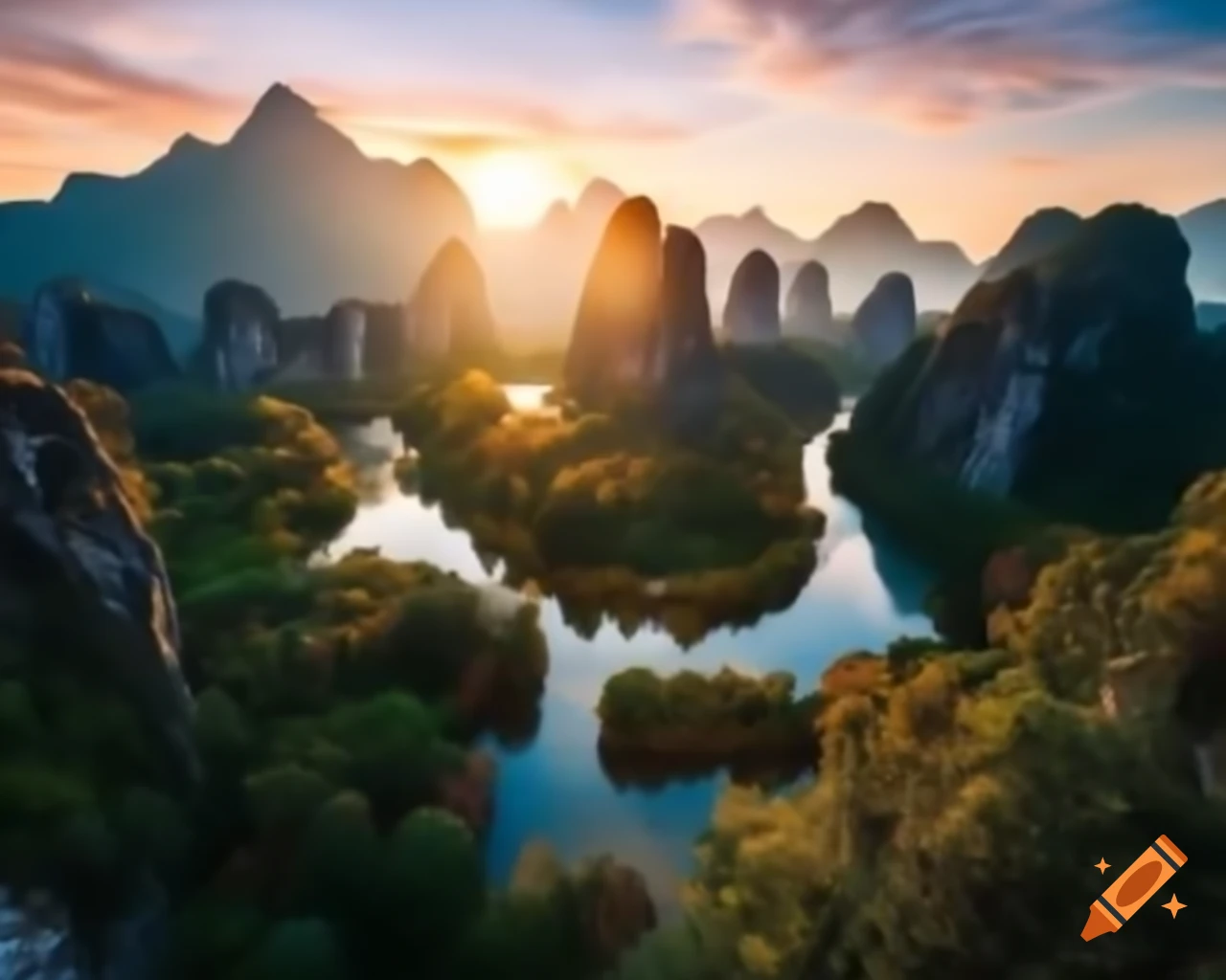 Legendary mountain lake shining in wilderness with towering peaks