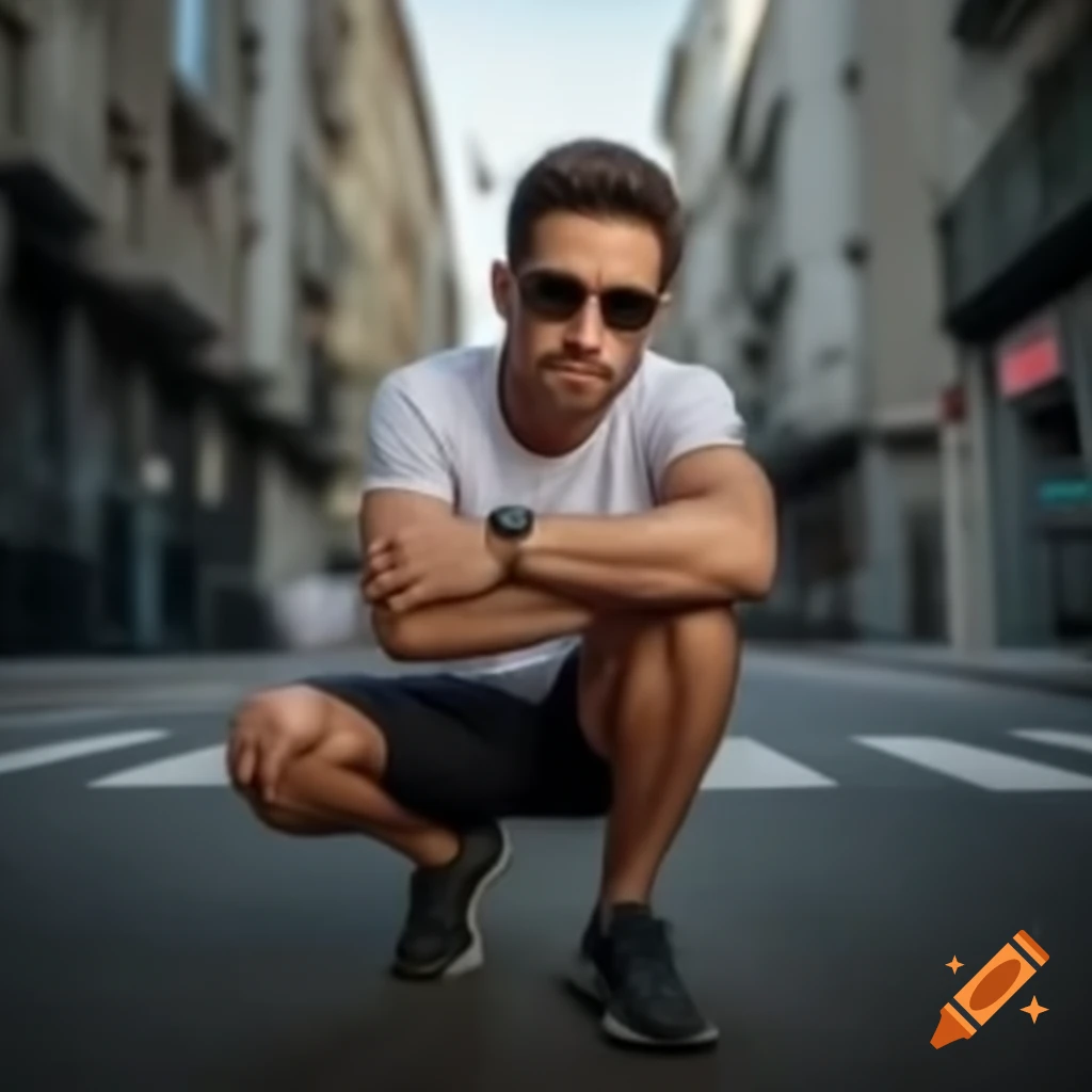 Athlete wearing analog watch running quickly on the street
