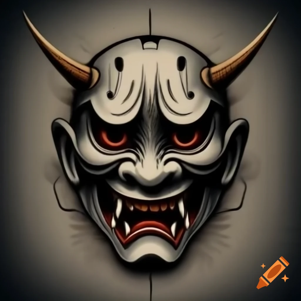 Traditional Japanese mask design for minimalist tattoos