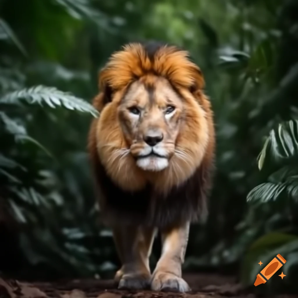 Lion in the jungle environment