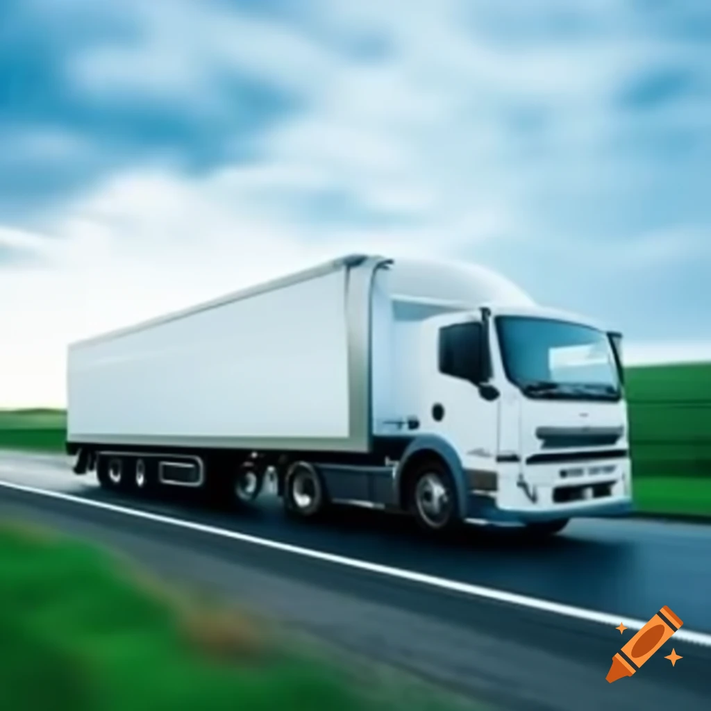 White refrigerated truck driving on the road