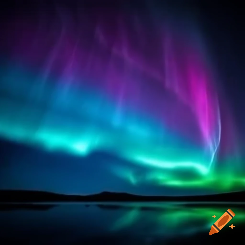 Blue and pink Northern lights dazzling the night sky