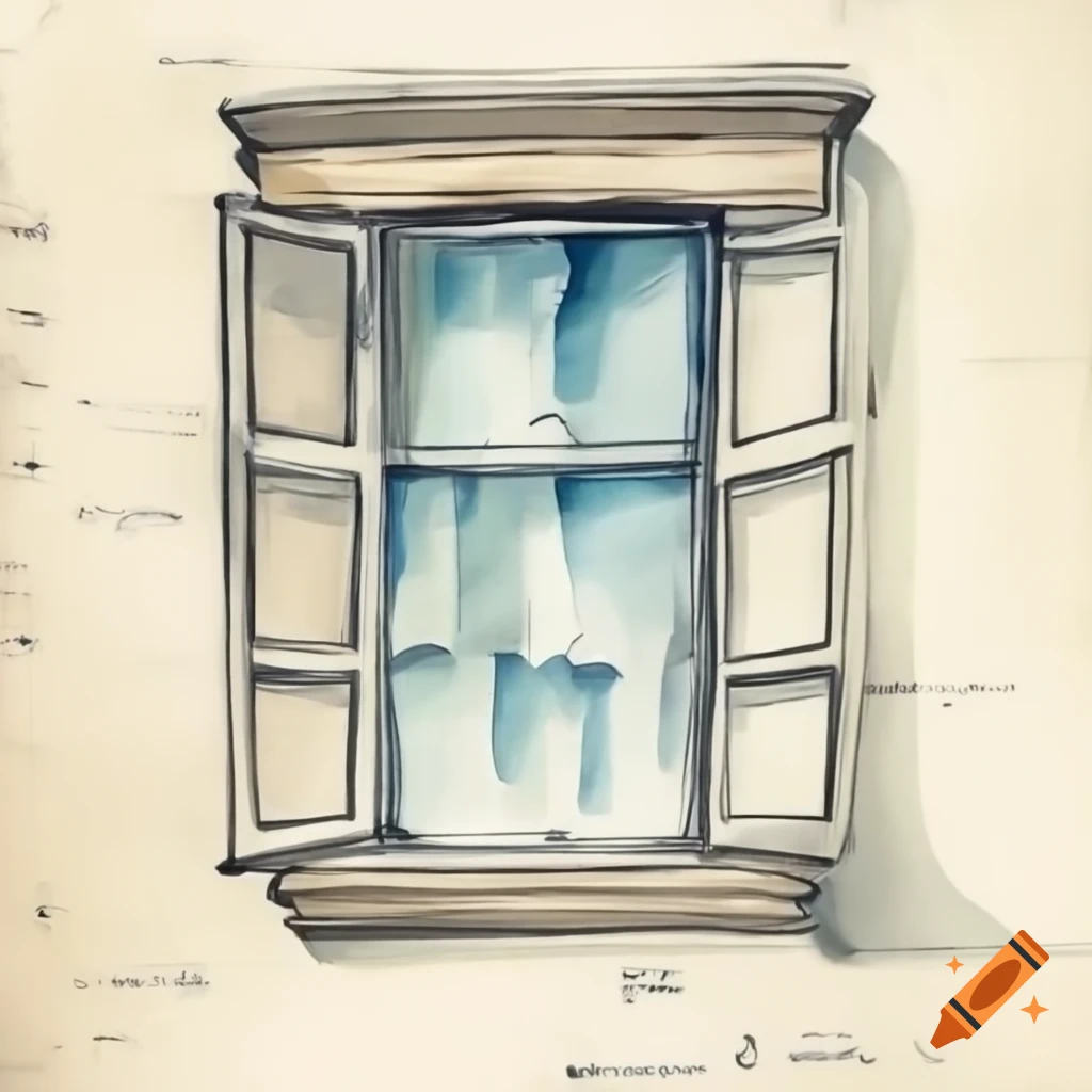 Detailed sketch of a building window with annotations