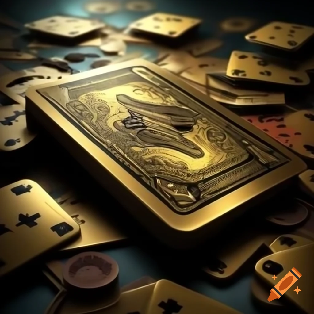 Photorealistic golden deck of cards with intricate mystical design