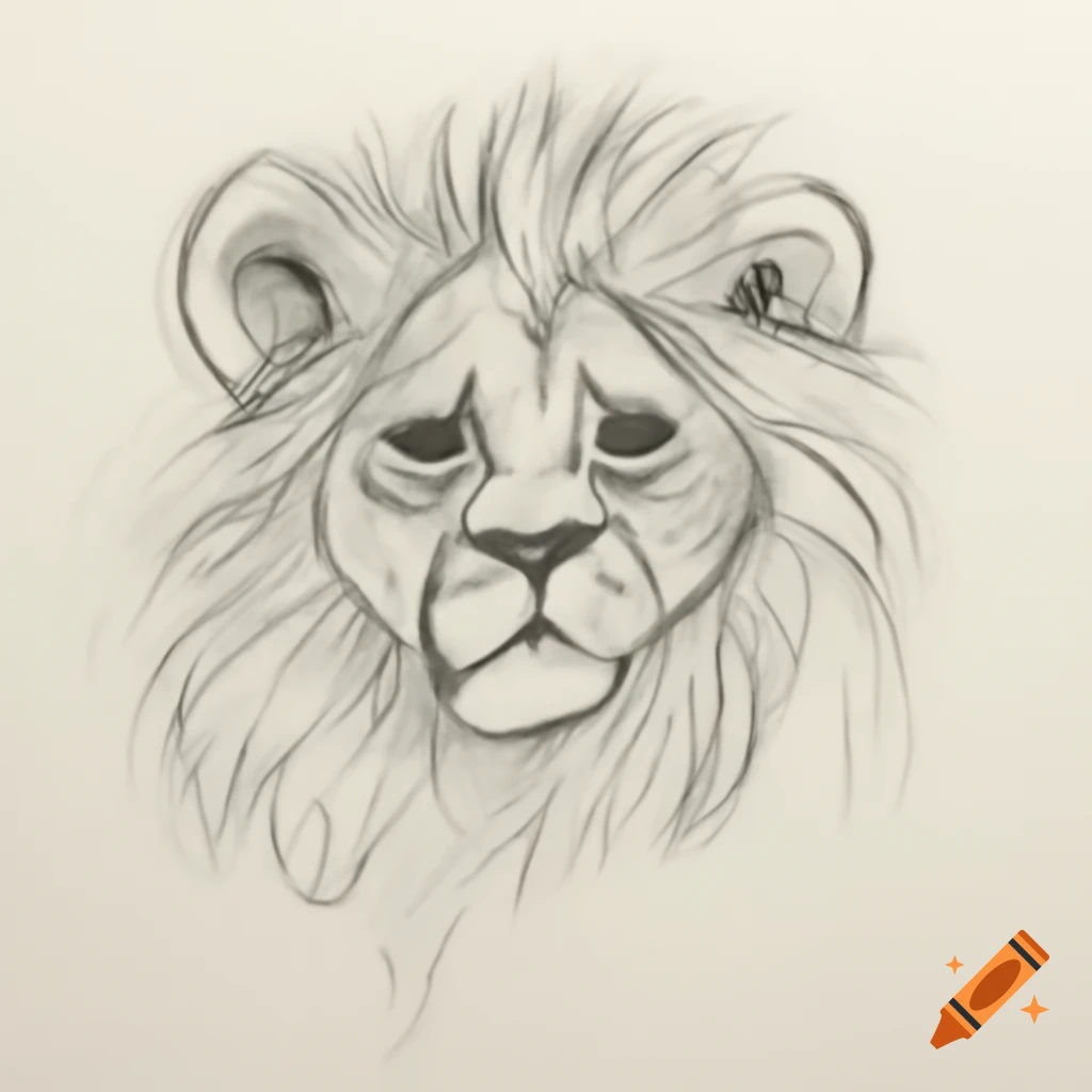Child-like pen and ink sketch of a sad lion