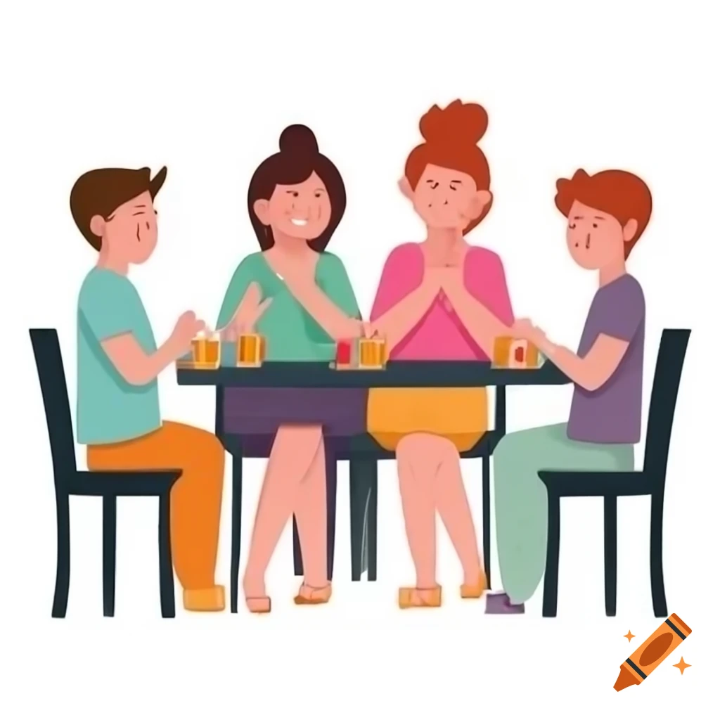 Group of people socializing around a cafe table