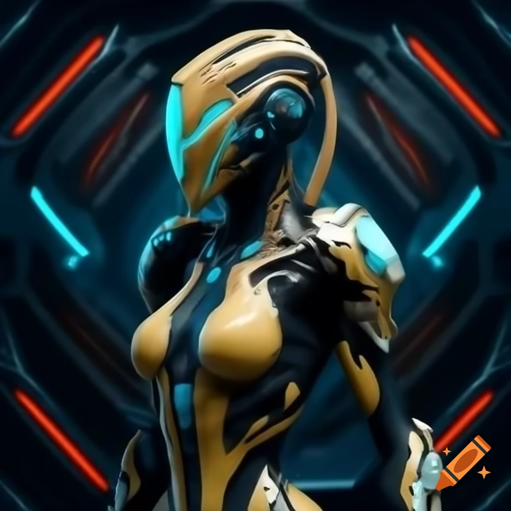 Futuristic female character in metallic armor with sci-fi aesthetics