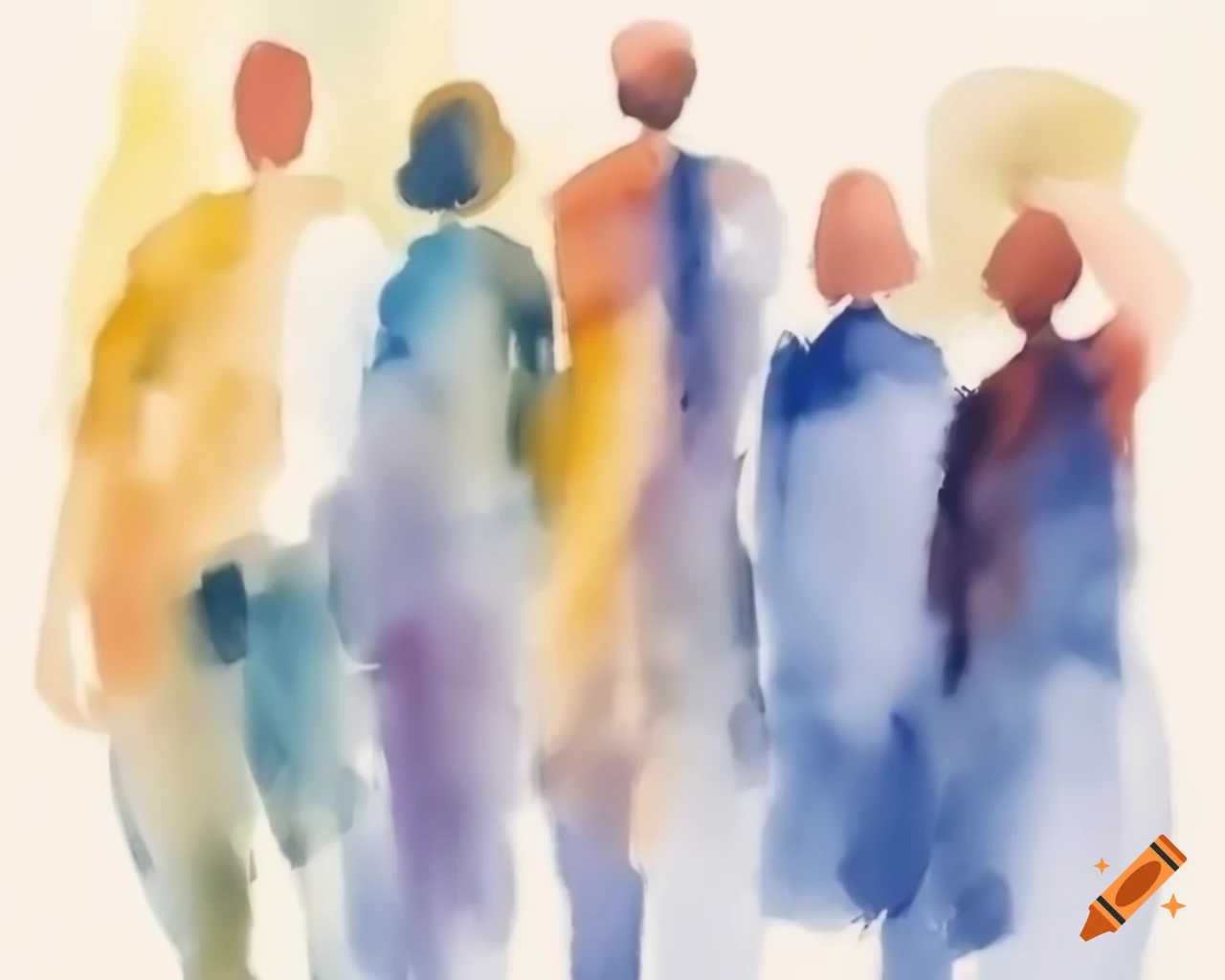Abstract watercolor depiction of a group of people