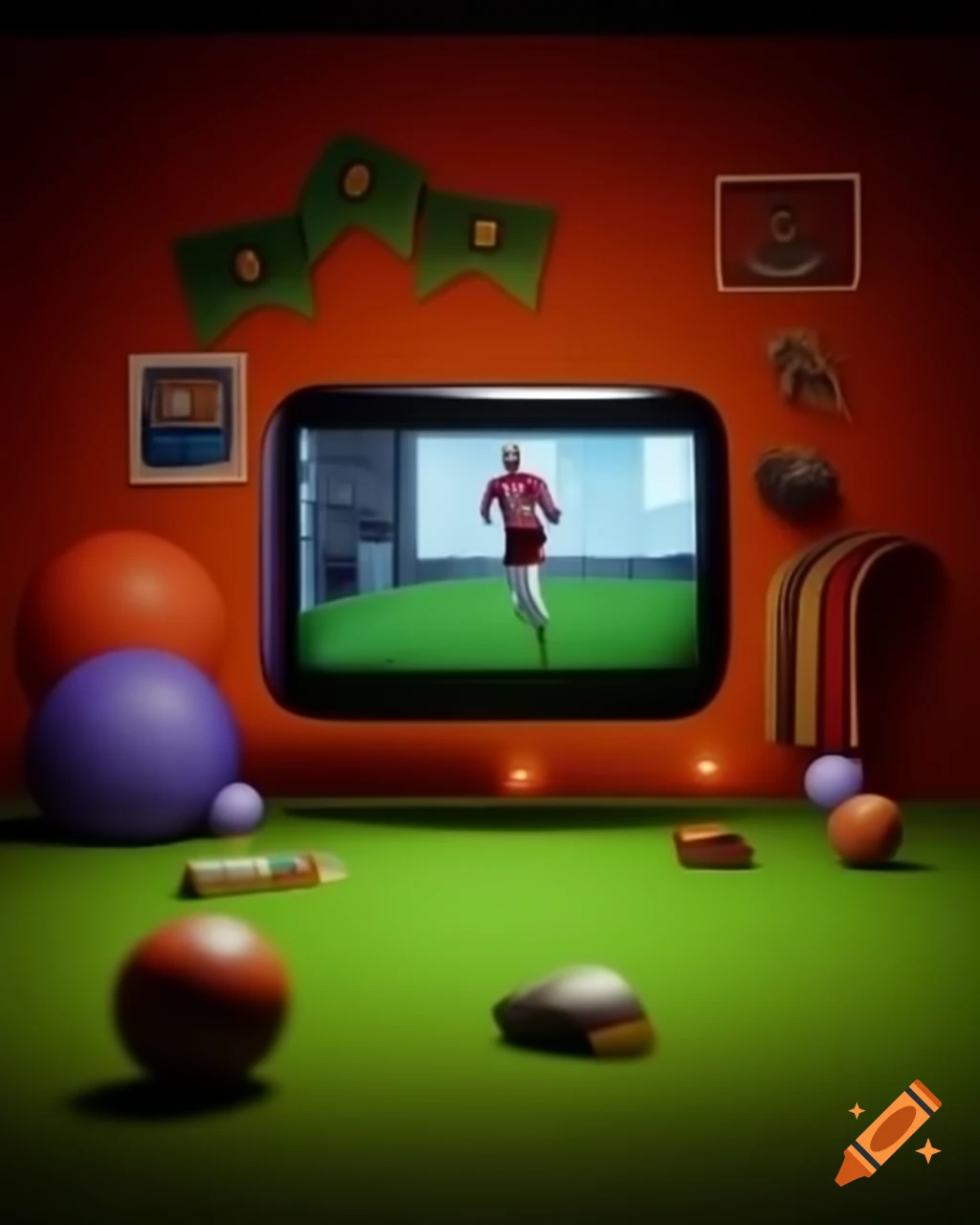 Realistic sports-themed room background with decorations