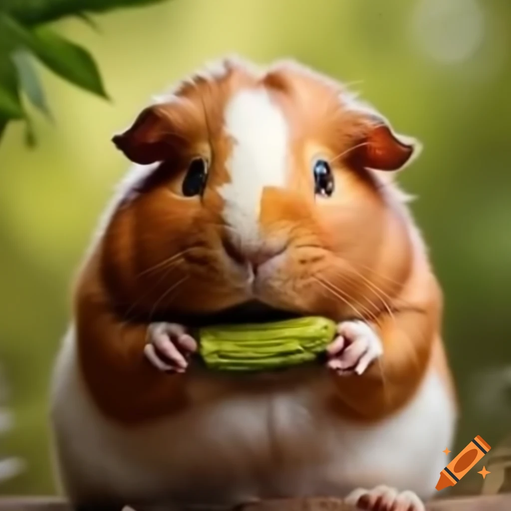 Guinea pig holding a pickle