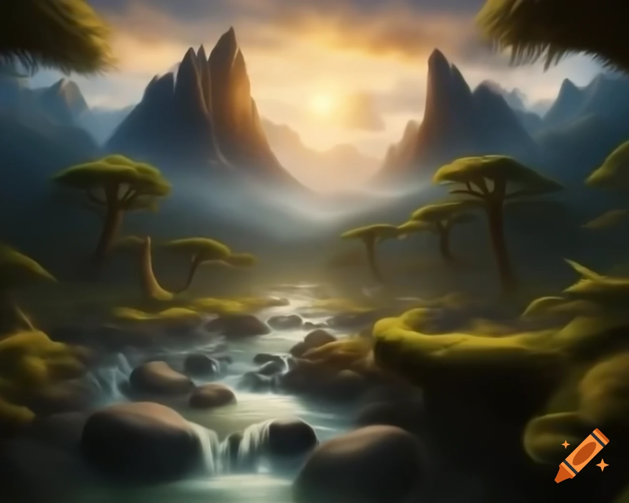 Majestic mountain range and winding river in untouched natural landscape