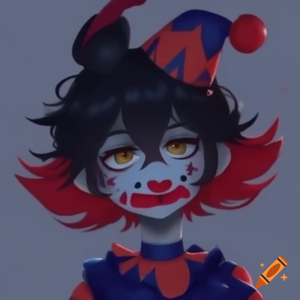Sad clown creature depicted in anime style