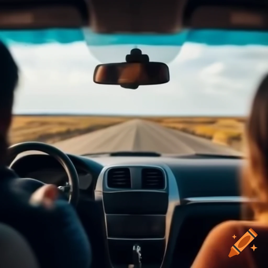 View from car driving through Great Plains landscape